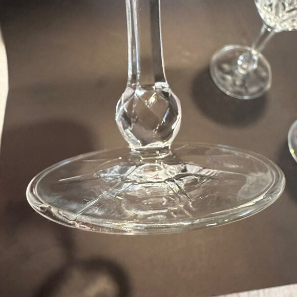 4 French Vintage Crystal Cut Faceted Ball Stem 3.5oz Glasses, Marked France - Picture 6 of 10
